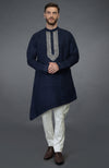 Navy Blue Asymmetric Kurta With Silver Tilla Embroidery