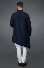 Navy Blue Asymmetric Kurta With Silver Tilla Embroidery