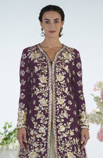 Plum Floral Parsi Gara Embroidered Jacket Set