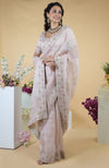 Nude Pink Hand Embroidered Silk Organza Saree