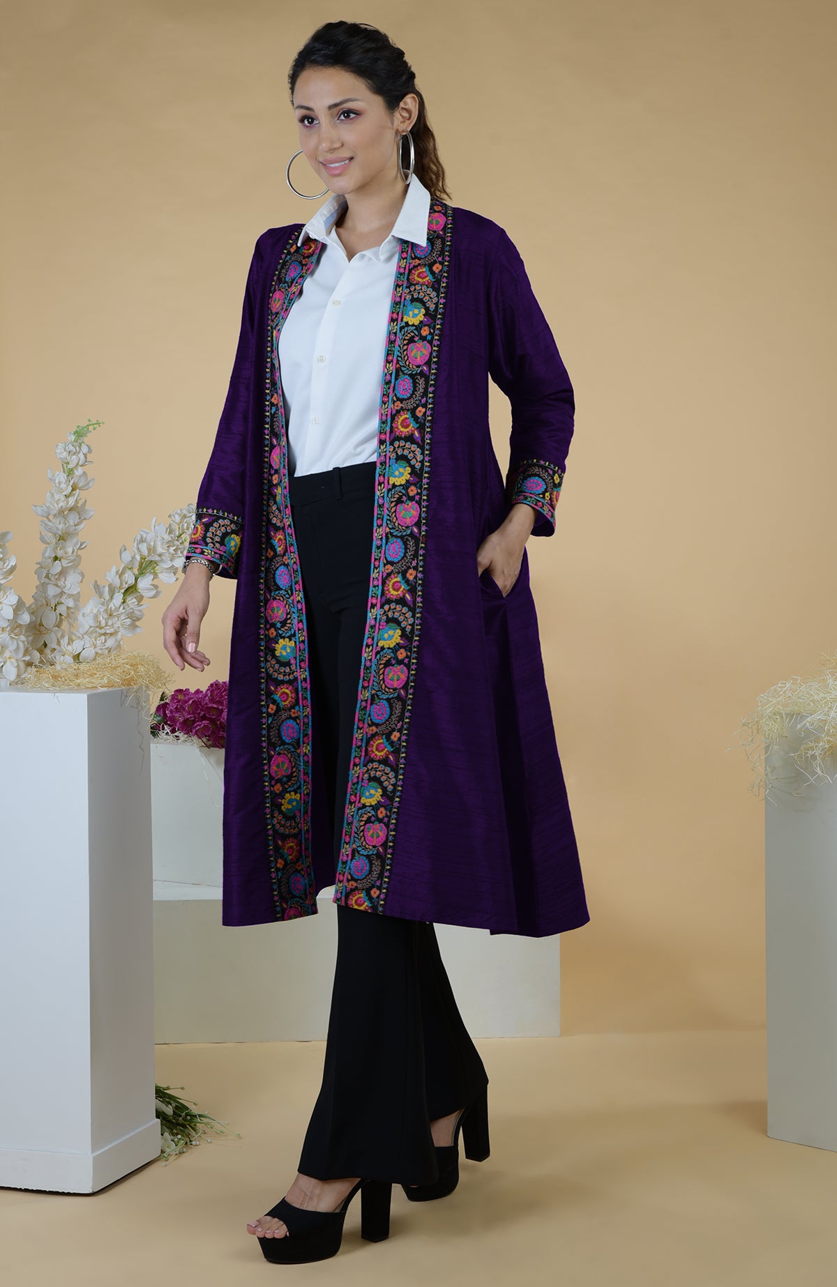 Peach embroidered cotton women jackets - Aarika - 4087957