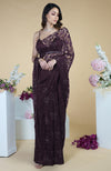 Blackberry Wine French Chantilly Lace Swarovski Crystal Saree With Embellished Blouse