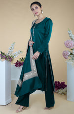 Teal Kashmiri Tilla Embroidered Pure Silk Dupatta Suit