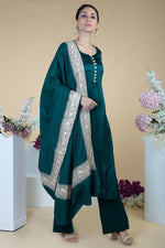 Teal Kashmiri Tilla Embroidered Pure Silk Dupatta Suit