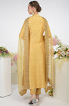 Gold Hand Embroidered Organza Dupatta With Raw Silk Kurta Set