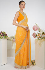 Yellow Leheriya Kashmiri Paisley Tilla Aari Embroidered Saree