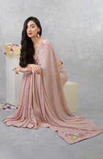 Pink Champagne Floral Sequin Hand Embroidered Saree