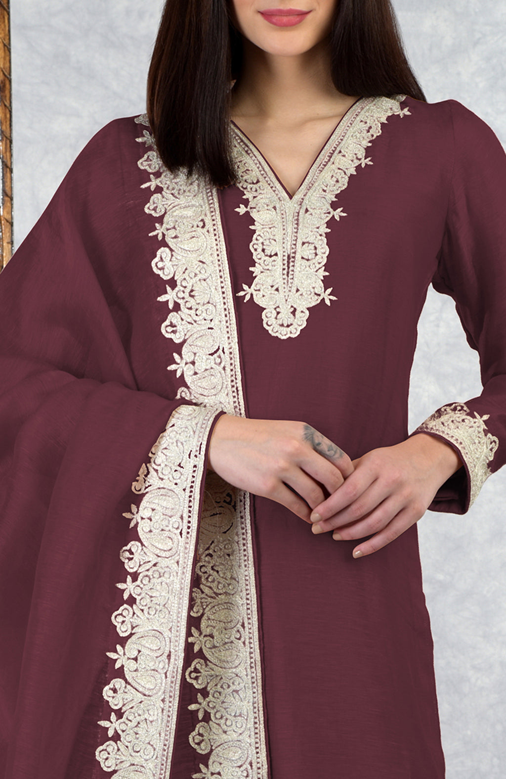 Burgundy Kashmiri Tilla Embroidered Kurta Set – Talking Threads