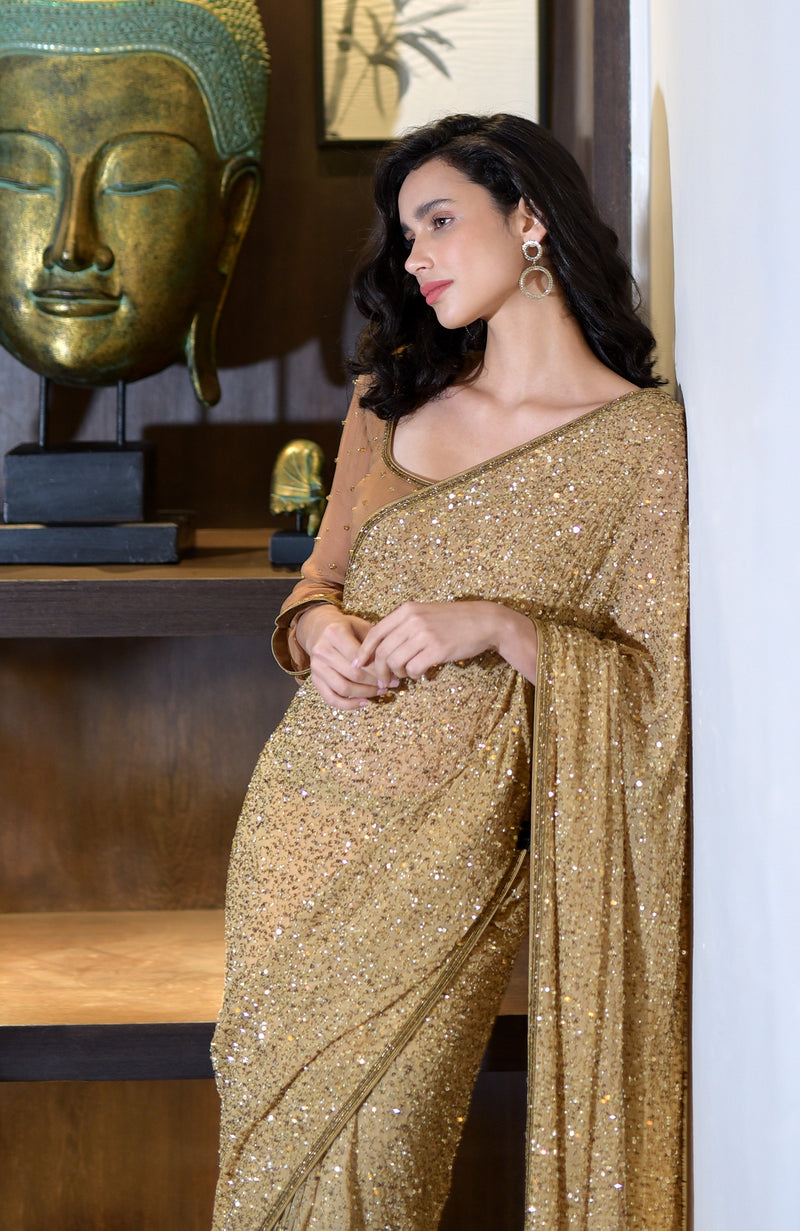 Vichitra Silk Designer Saree In Gold Colour - SR1542157