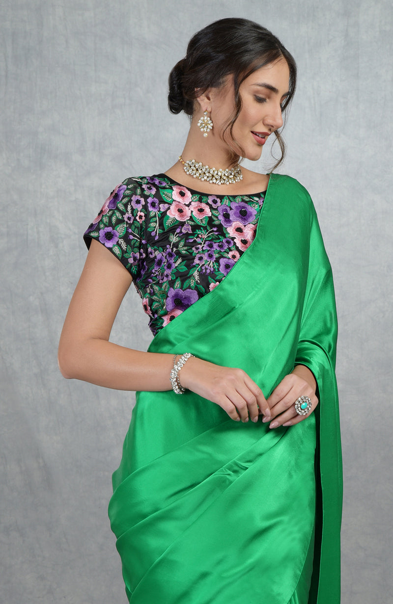 Spicy Green Sari Saree With White Pearl Work Indian Ethnic Lehenga Fabric  Jaqard | eBay