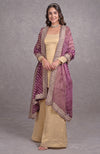 Burgundy Purple Leheriya Rosegold Tilla Embroidered Dupatta