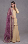 Burgundy Purple Leheriya Rosegold Tilla Embroidered Dupatta