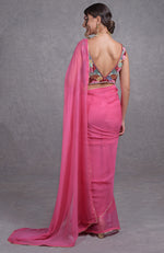 Hot Pink- Multicolor Resham Dabka-Sequin-Beads Hand Embroidered Saree