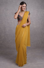 Mukaish Mustard Yellow- Multicolor Resham Zardozi & Kamdani Hand Embroidered Saree