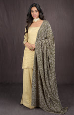 Olive Chikankari & Kamdani Dupatta With Gold Tissue Sharara Suit