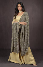 Olive Chikankari & Kamdani Dupatta With Gold Tissue Sharara Suit