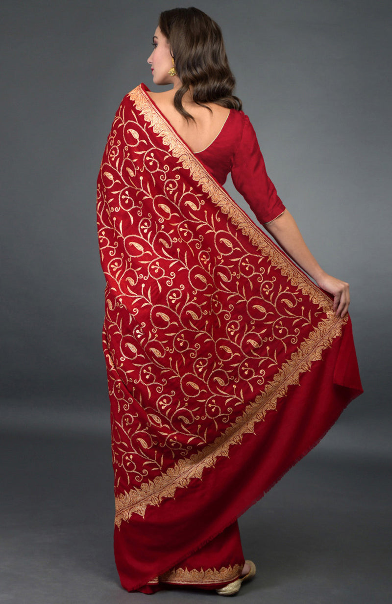 Kashmiri Saree, Embroidered Crepe Saree With Bl