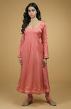 Coral Orange Leheriya-Tilla Embroidered Dupatta With Anarkali Set