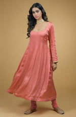 Coral Orange Leheriya-Tilla Embroidered Dupatta With Anarkali Set