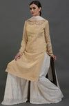 Ivory-Gold Silk Tissue and Chikankari Hand Embroidered Sharara Set