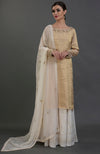 Ivory-Gold Silk Tissue and Chikankari Hand Embroidered Sharara Set