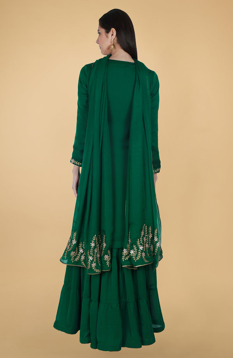 Emerald Green Gota Patti Hand Embroidered Gharara Suit