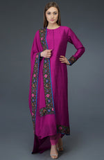 Orchid Kashmiri Kashidakari Hand Embroidered Pure Raw Silk Suit