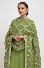 Mehandi Green Hand Embroidered Gota Patti Work Dupatta