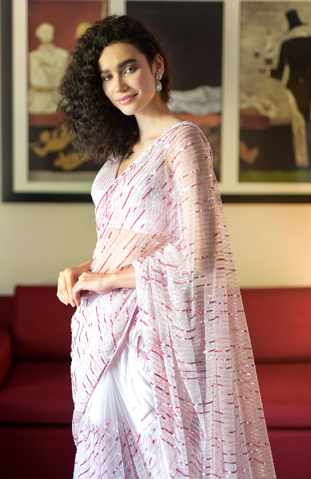 Buy White Pink Silk Blend Saree | MSL-RJ-KZH-271003/MSL8 | The loom