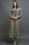 Olive Chikankari Embroidered Jacket Set