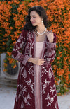 Maroon Parsi Gara Embroidered Jacket Set