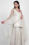 Off-White Hand Embroidered Sharara Set with Cape Dupatta