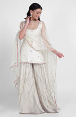 Off-White Hand Embroidered Sharara Set with Cape Dupatta