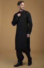 Classic Black Silk Pathani Kurta Set