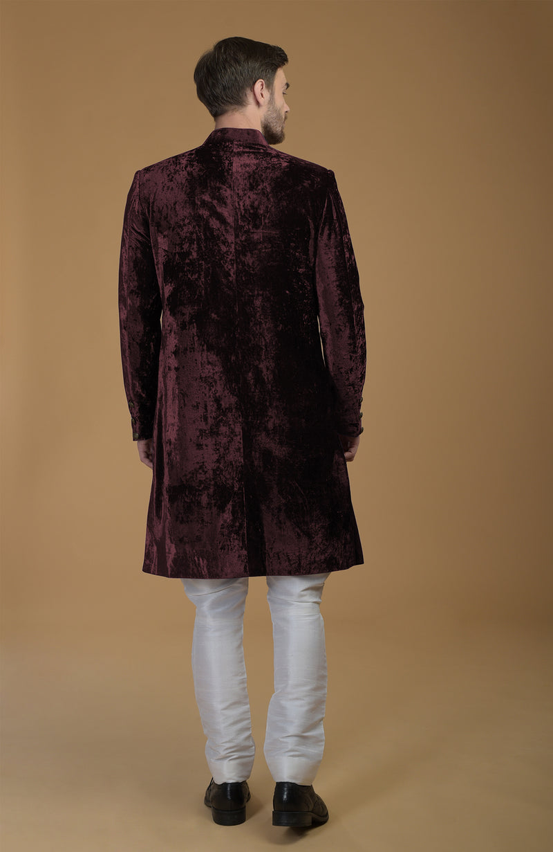 Maroon Silk Velvet Sherwani