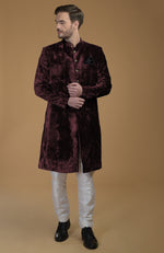 Maroon Silk Velvet Sherwani