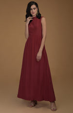 Maroon Pure Crepe Silk A Line Dress