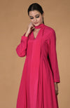 Hot Pink Scarf Neck Pleated Pure Crepe Kurta Set