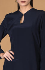 Navy Blue Pure Crepe Seamless Keyhole Neckline Kurta Set