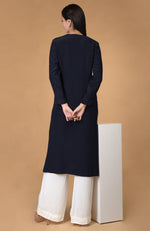 Navy Blue Pure Crepe Seamless Keyhole Neckline Kurta Set