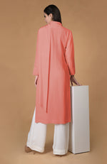 Burnt Coral Pure Crepe Scarf Neck Kurta Set