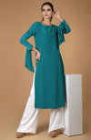 Teal Pure Crepe Bow-Tie Sleeves Kurta