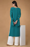 Teal Pure Crepe Bow-Tie Sleeves Kurta