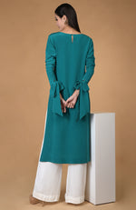 Teal Pure Crepe Bow-Tie Sleeves Kurta