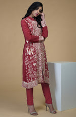 Shiraz Red Parsi Gara Embroidered Jacket Set