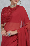 TARA - Red Foliage Hand Embroidered Saree & Blouse